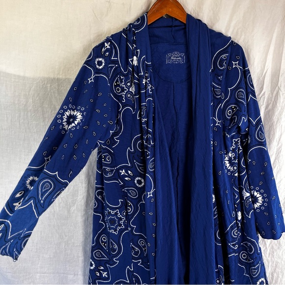 Panhandle Womens L XL Blue Bandana Open Front Waterfall Cardigan Cotton Stretch - Picture 3 of 16